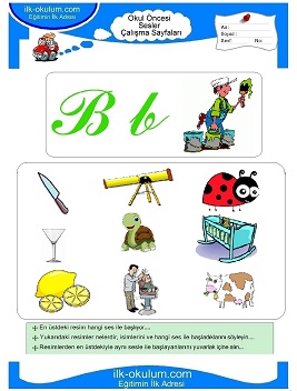 Çocuklar İçin B Sesi Çalışma Sayfaları 